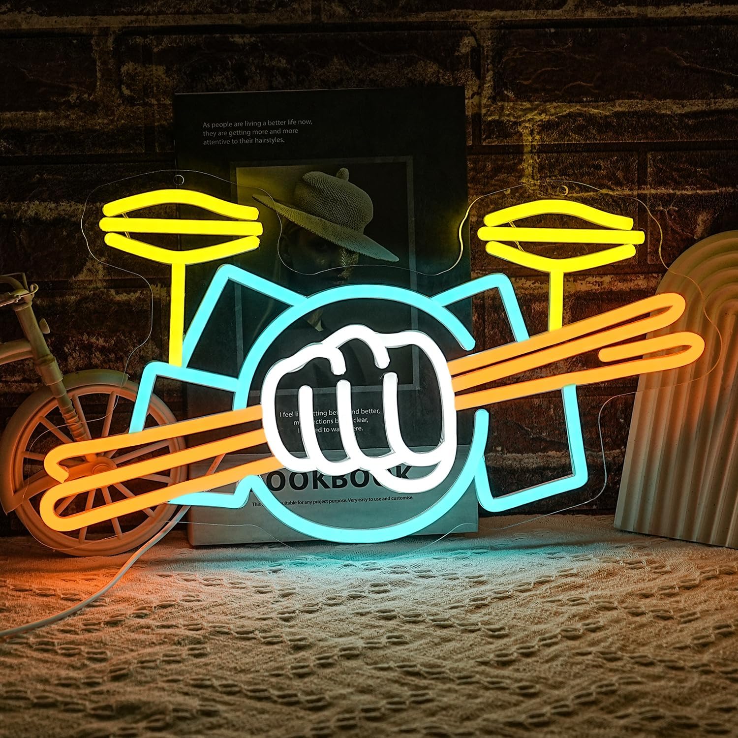 Drum Set Neon Sign USB Powered - Musical Instrument Of 评论和价格