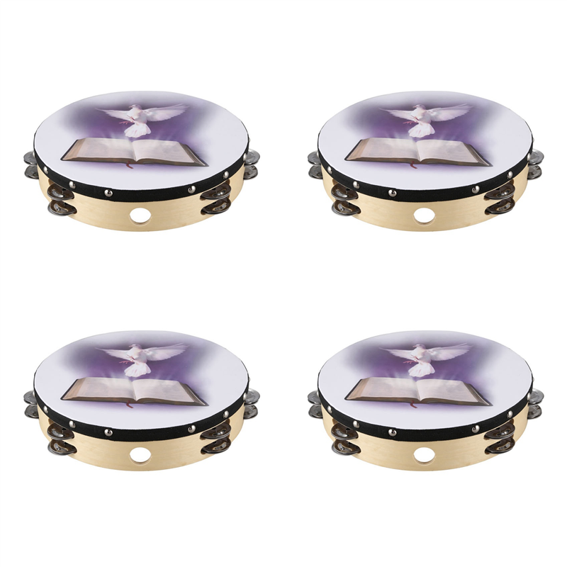 4Pcs 10 Inch Wooden Tambourine - Musical Instrument Tambourine 评论和价格