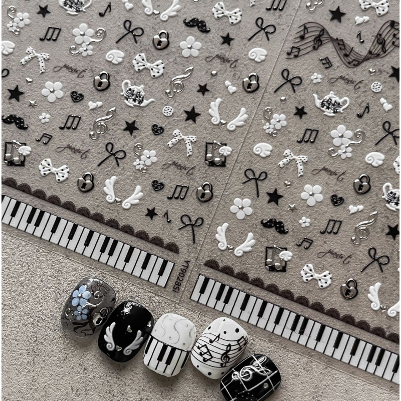 Black White Piano Note Nail St - Musical Instrument Painting 评论和价格