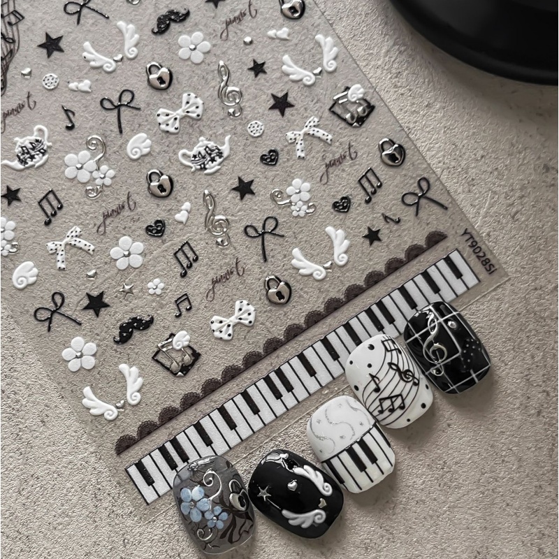 Black White Piano Note Nail St - Musical Instrument Painting 评论和价格
