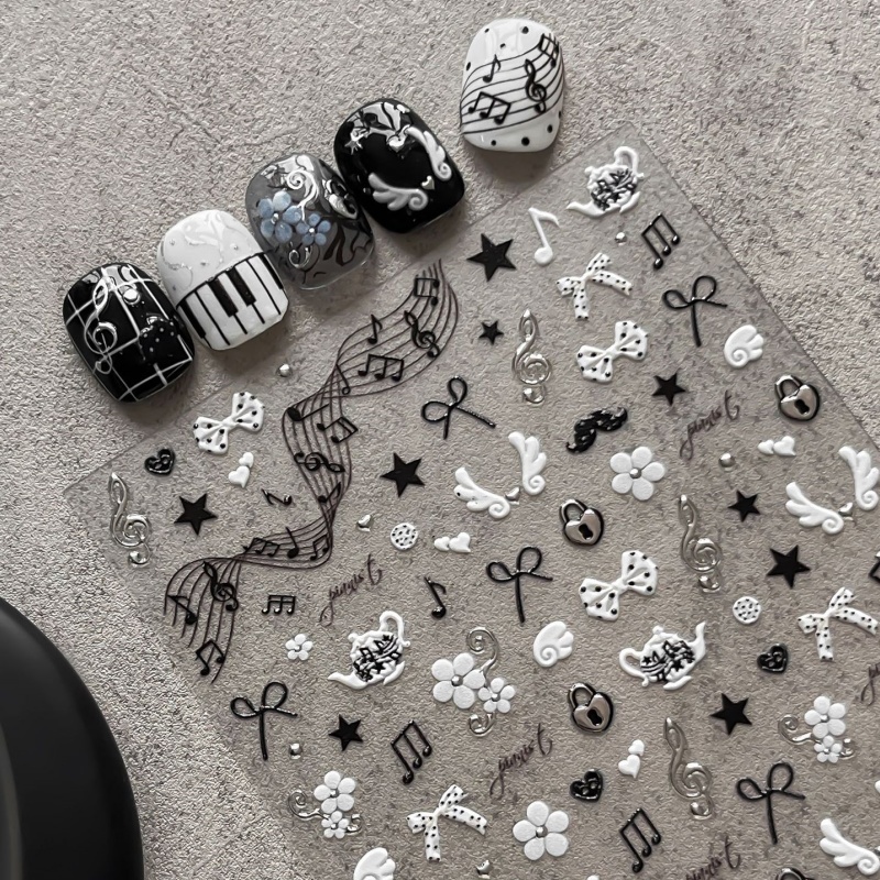 Black White Piano Note Nail St - Musical Instrument Painting 评论和价格